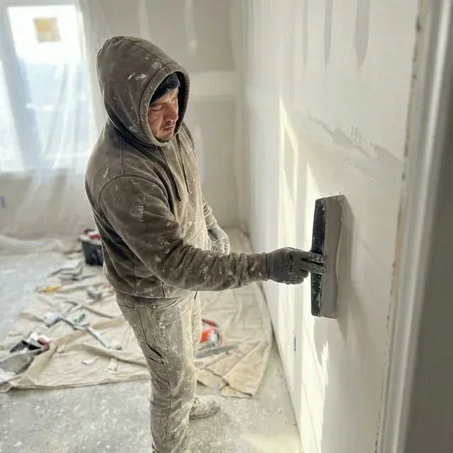 Basement Drywall Finishing process close-up
